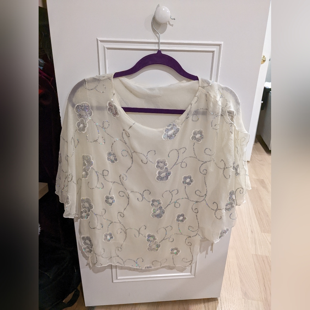 100% silk white poncho shirt